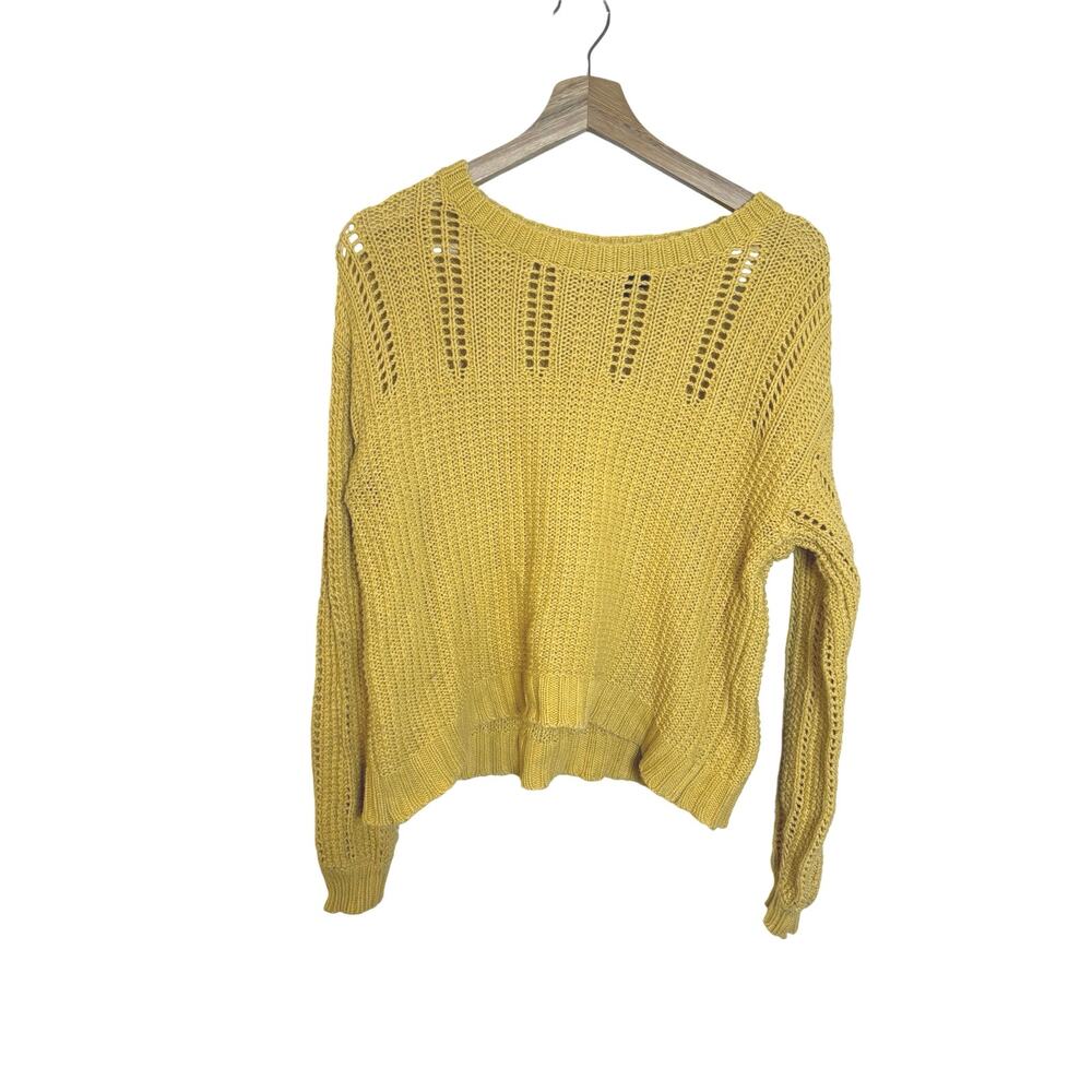 American Eagle Women’s Mustard Yellow Open Knit Cropped Sweater S